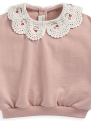 Mamas & Papas Pink Cherry Embroidered Collar Sweatshirt - Image 3 of 3