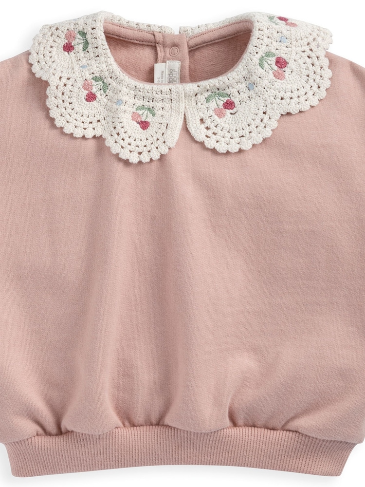 Mamas & Papas Pink Cherry Embroidered Collar Sweatshirt - Image 3 of 3