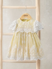 Mamas & Papas Yellow Embroidered Lace Dress - Image 1 of 3