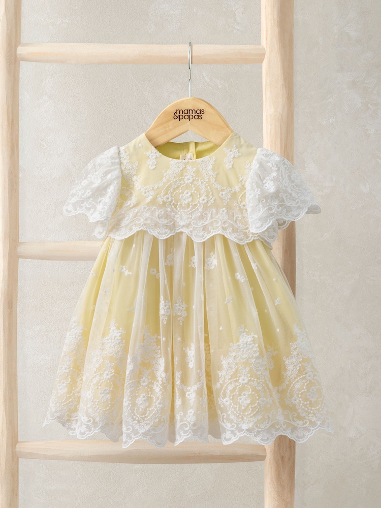 Mamas & Papas Yellow Embroidered Lace Dress - Image 1 of 3 Mamas & Papas Yellow Embroidered Lace Dress - Image 1 of 3