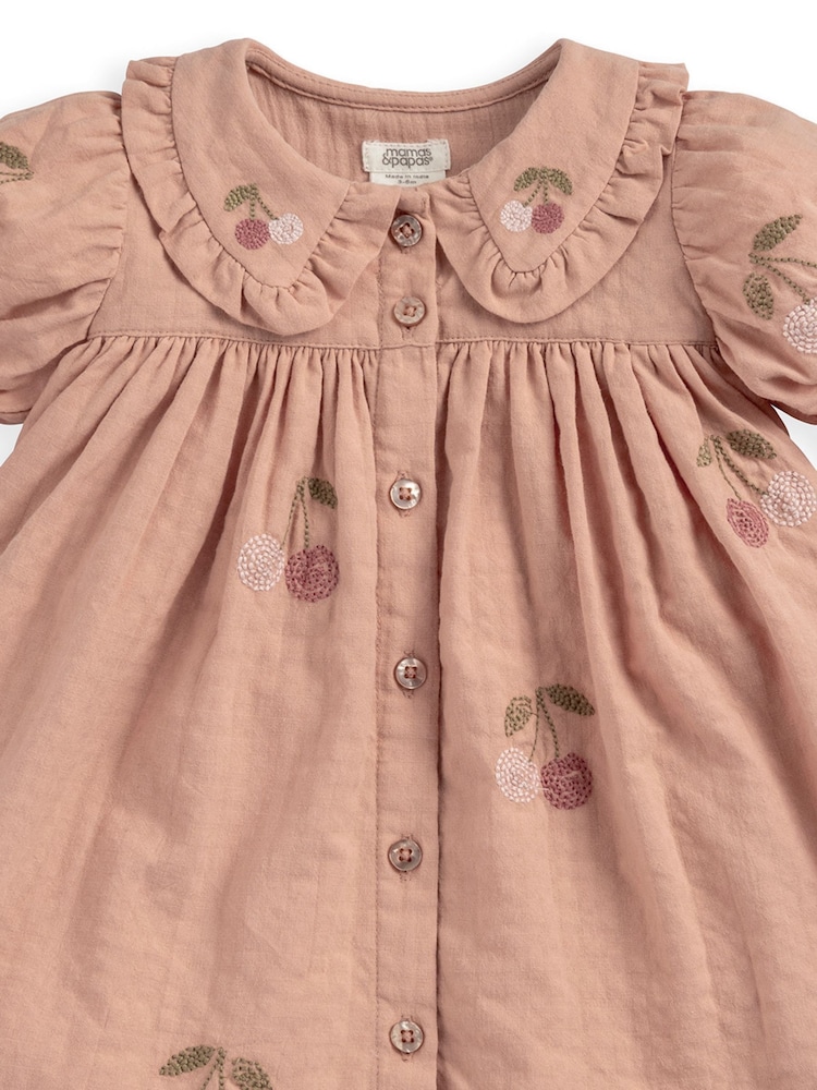 Mamas & Papas Pink Embroidered Cherry Dress - Image 3 of 3