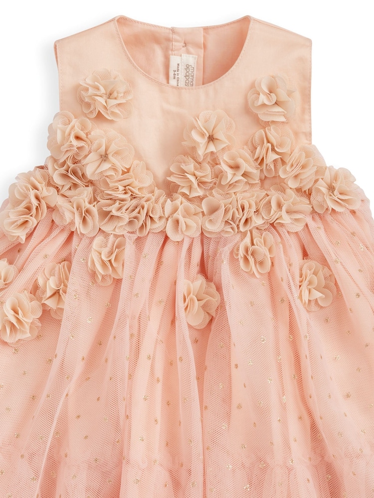 Mamas & Papas Pink 3D Flower Sparkle Dress - Image 3 of 3 Mamas & Papas Pink 3D Flower Sparkle Dress - Image 3 of 3