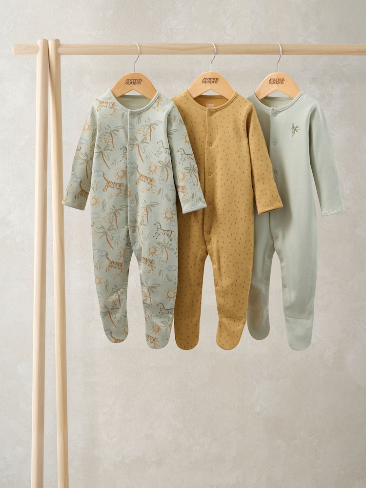 Mamas & Papas Safari Sleepsuits Pack Of 3 - Imaginea 1 din 3