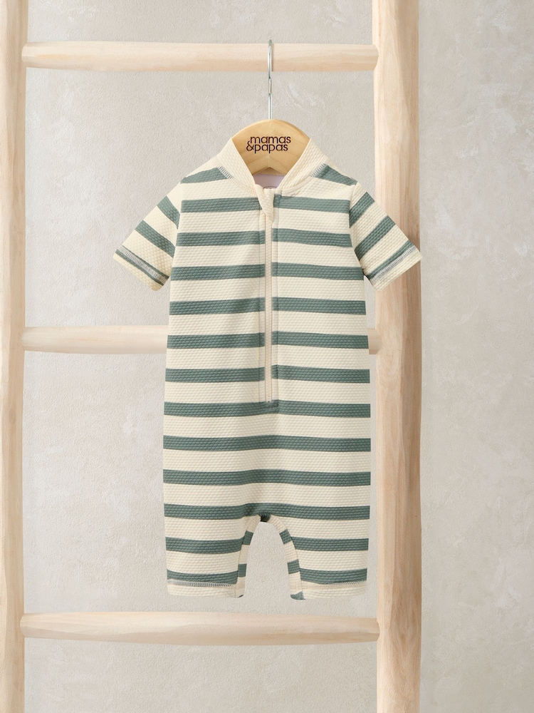 Mamas & Papas Green Stripe Short Sleeve Rashsuit - Image 1 of 3 Mamas & Papas Green Stripe Short Sleeve Rashsuit - Image 1 of 3