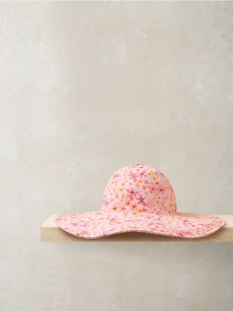 Mamas & Papas Pink Floral Floppy Sunhat - Image 1 of 3 Mamas & Papas Pink Floral Floppy Sunhat - Image 1 of 3