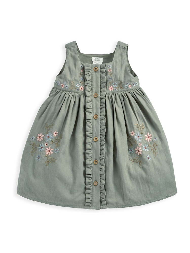 Mamas & Papas Green Floral Embroidered Pinafore Dress - Image 2 of 3 Mamas & Papas Green Floral Embroidered Pinafore Dress - Image 2 of 3