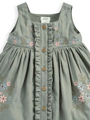 Mamas & Papas Green Floral Embroidered Pinafore Dress - Image 3 of 3