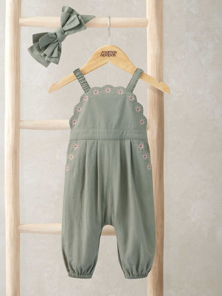 Mamas & Papas Scalloped Dungarees & Headband Set - 4şəkildən 1 şəkil