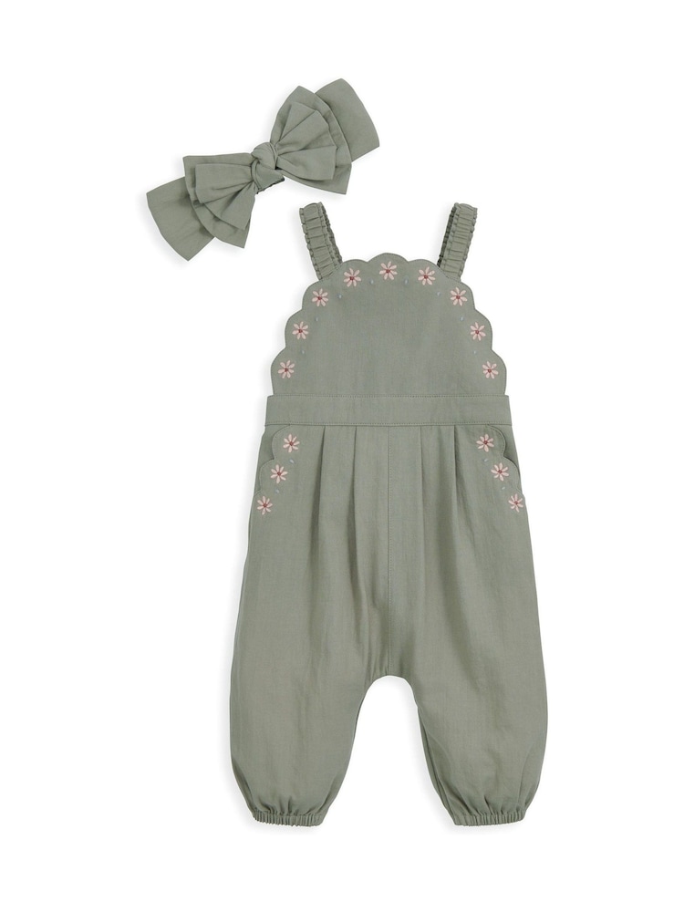 Mamas & Papas Scalloped Dungarees & Headband Set - 4şəkildən 2 şəkil