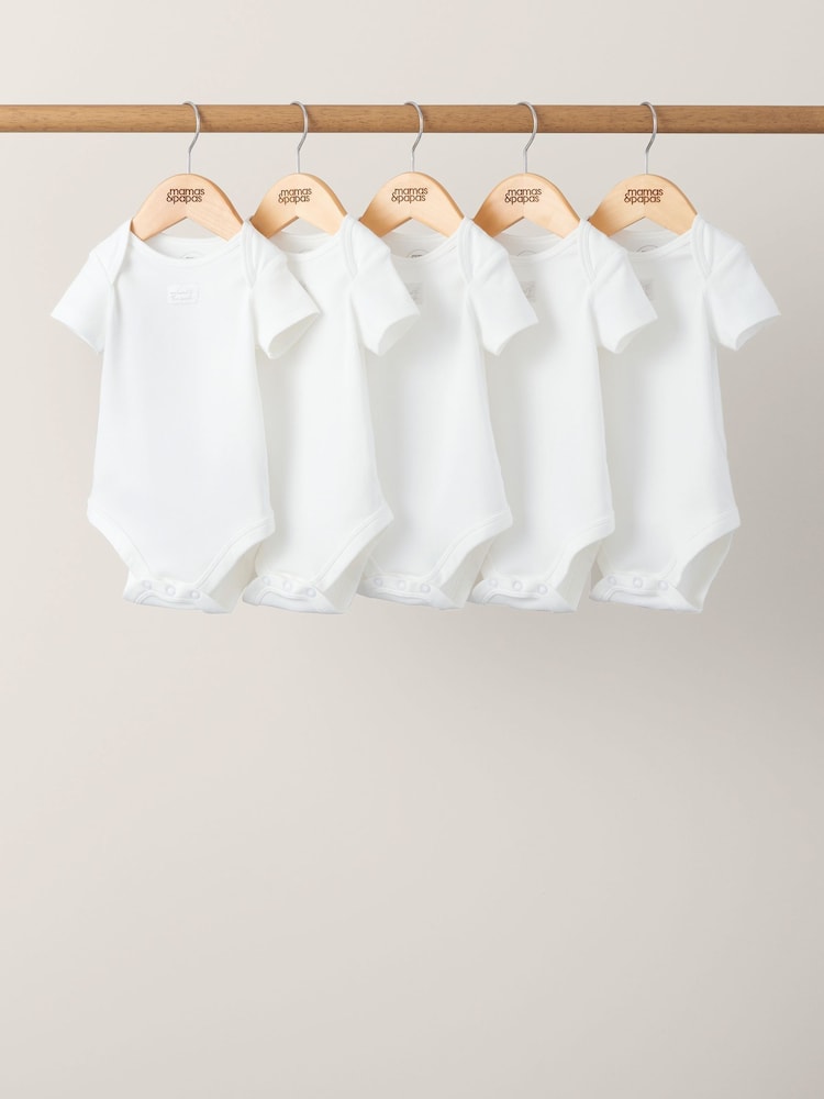 Mamas & Papas White Welcome to the World White Short Sleeve Bodysuits Pack of 5 - Image 1 of 3