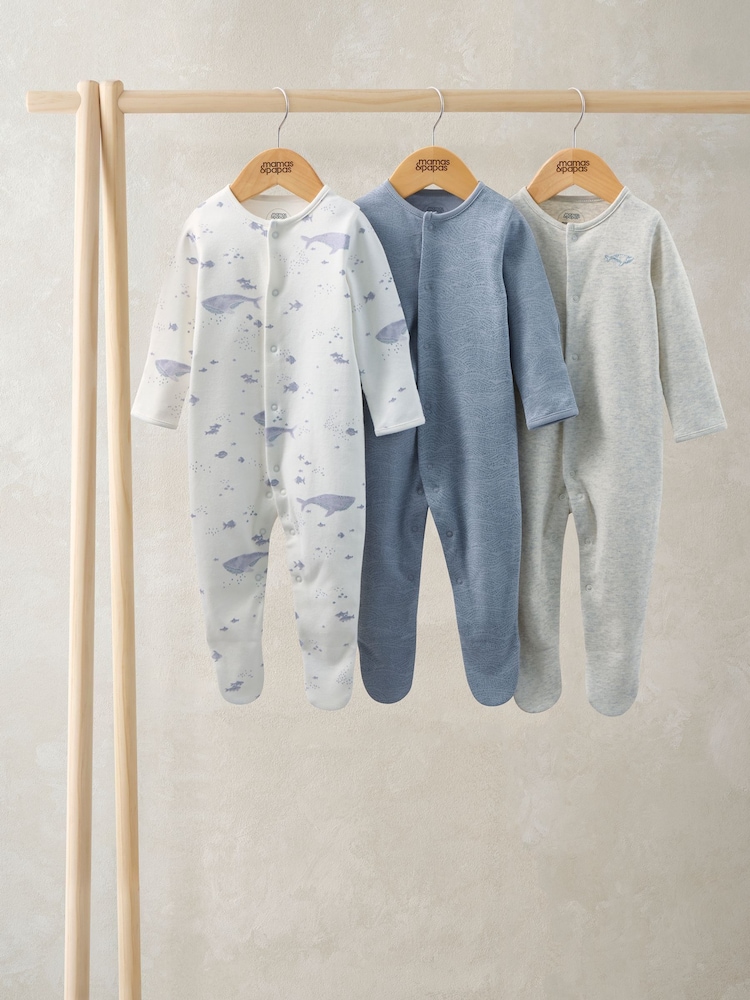 Mamas & Papas Whale Sleepsuits Pack Of 3 - Imaginea 2 din 3