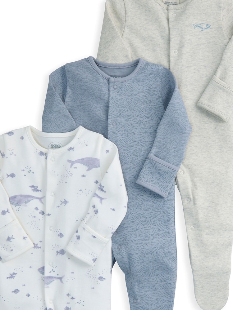 Mamas & Papas Whale Sleepsuits Pack Of 3 - Imaginea 3 din 3