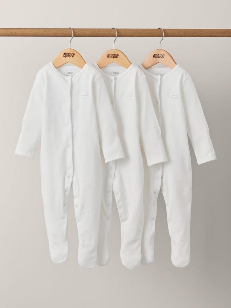 Mamas & Papas White Welcome to the World Sleepsuits Pack of 3 - Image 1 of 2 Mamas & Papas White Welcome to the World Sleepsuits Pack of 3 - Image 1 of 2