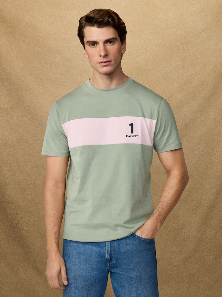Hackett Green Short Sleeve Panel T-Shirt - Image 2 of 8