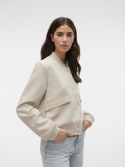 VERO MODA Cream Short Bomber Jacket - Image 1 of 5