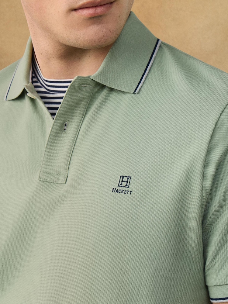 Hackett Green Short Sleeve Tipped Polo Shirt - Image 7 of 7