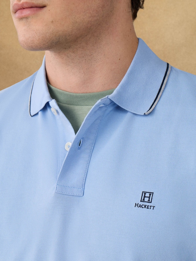 Hackett Light Blue Short Sleeve Tipped Polo Shirt - Image 7 of 7