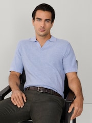 Hackett Blue Knitted Short Sleeve Polo Shirt - Image 1 of 6