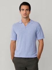 Hackett Blue Knitted Short Sleeve Polo Shirt - Image 2 of 6