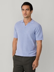 Hackett Blue Knitted Short Sleeve Polo Shirt - Image 3 of 6