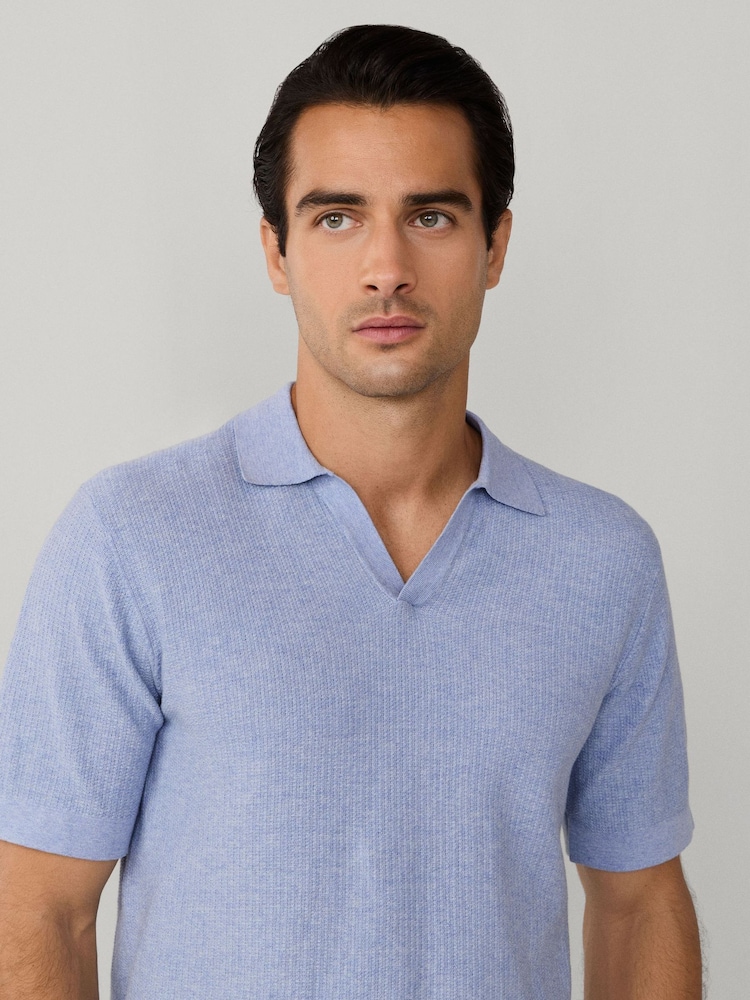 Hackett Blue Knitted Short Sleeve Polo Shirt - Image 6 of 6 Hackett Blue Knitted Short Sleeve Polo Shirt - Image 6 of 6