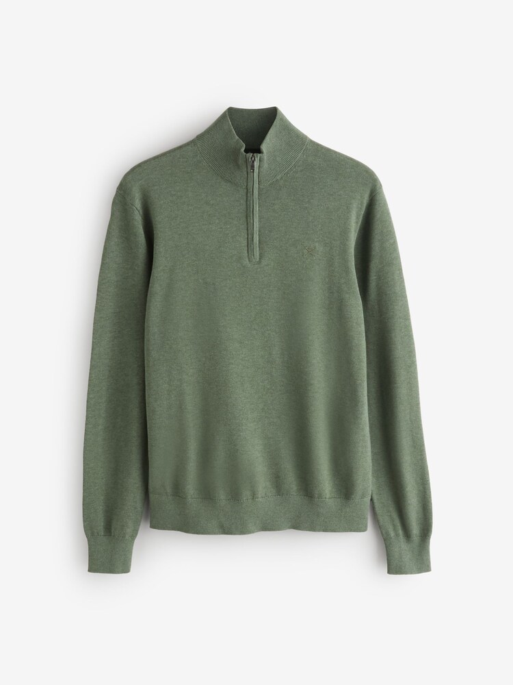Verde - Hackett Cotton Quarter Zip Jumper - Imaginea 1 din 1
