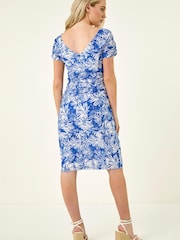 Roman Blue Petite Lace Print Gathered Stretch Dress - Image 3 of 5