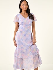 Roman Purple Petite Frill Hem Dress - Image 2 of 5