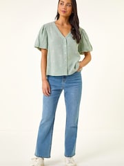 Roman Green Petite Embroidered V-Neck Blouses - Image 2 of 5