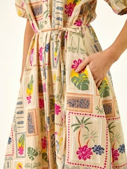 Roman Brown Petite Postcard Tie Waist Midi Dress - Image 5 of 5