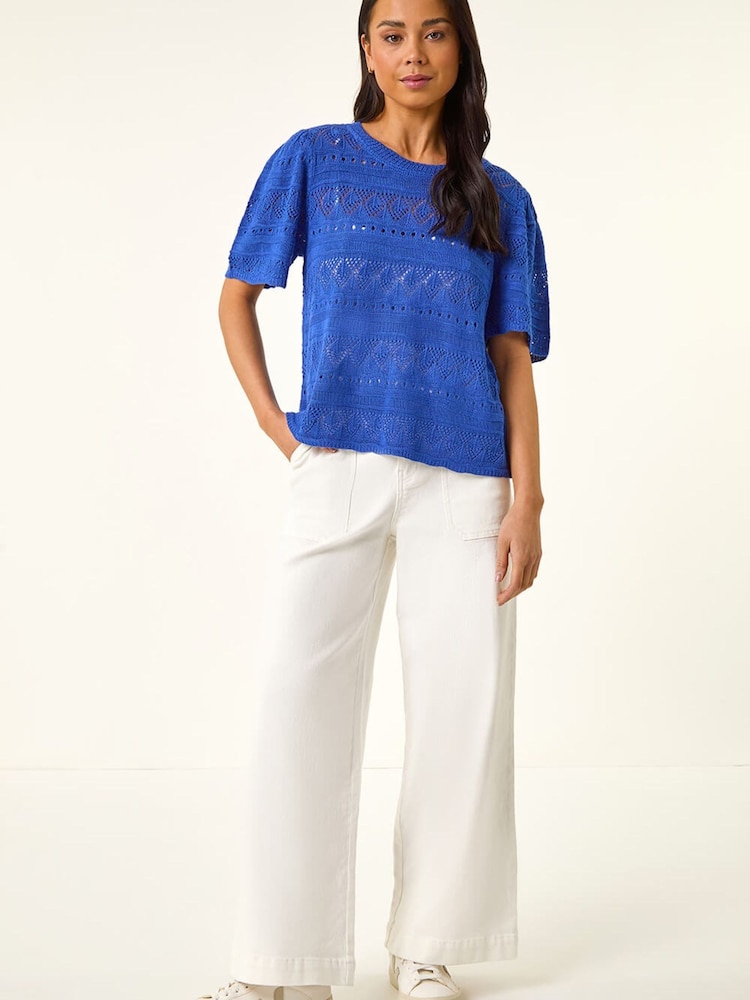 Roman Blue Womens Pointelle Knit Blouses - Image 2 of 5