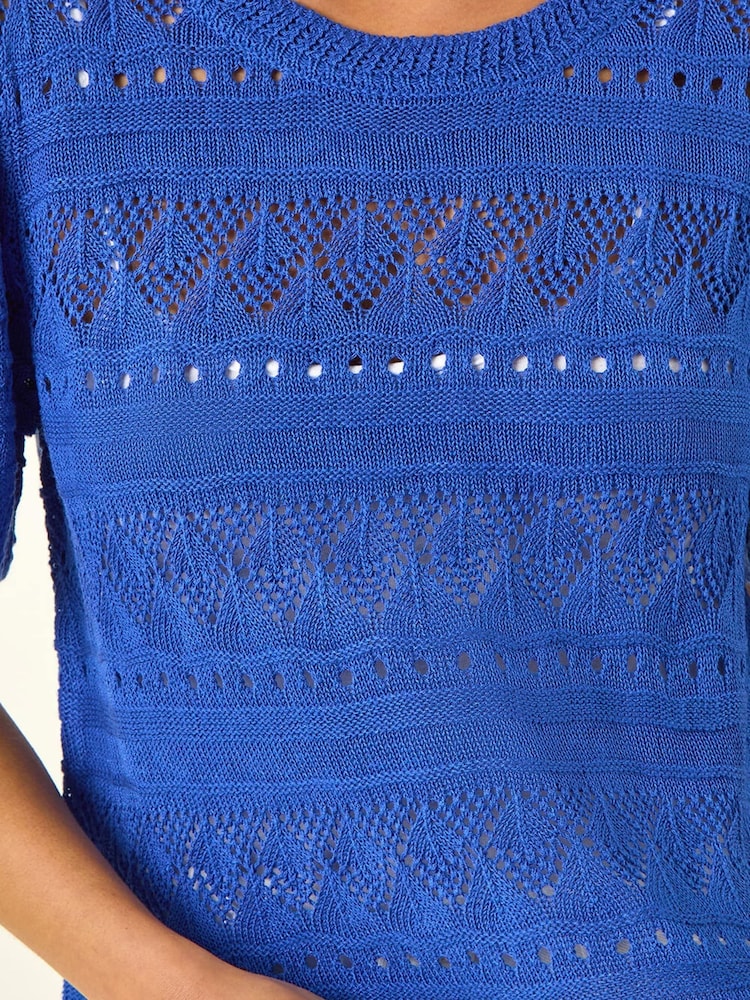 Roman Blue Womens Pointelle Knit Blouses - Image 5 of 5