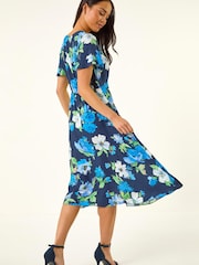 Roman Blue Petite Floral Print Button Dress - Image 3 of 5