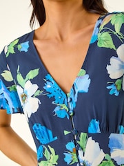 Roman Blue Petite Floral Print Button Dress - Image 5 of 5