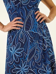 Roman Blue Petite Leaf Print Stretch Dress - Image 5 of 5