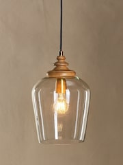 Nkuku Natural Varuna Mango Wood & Glass Pendant Lamp - Image 1 of 4