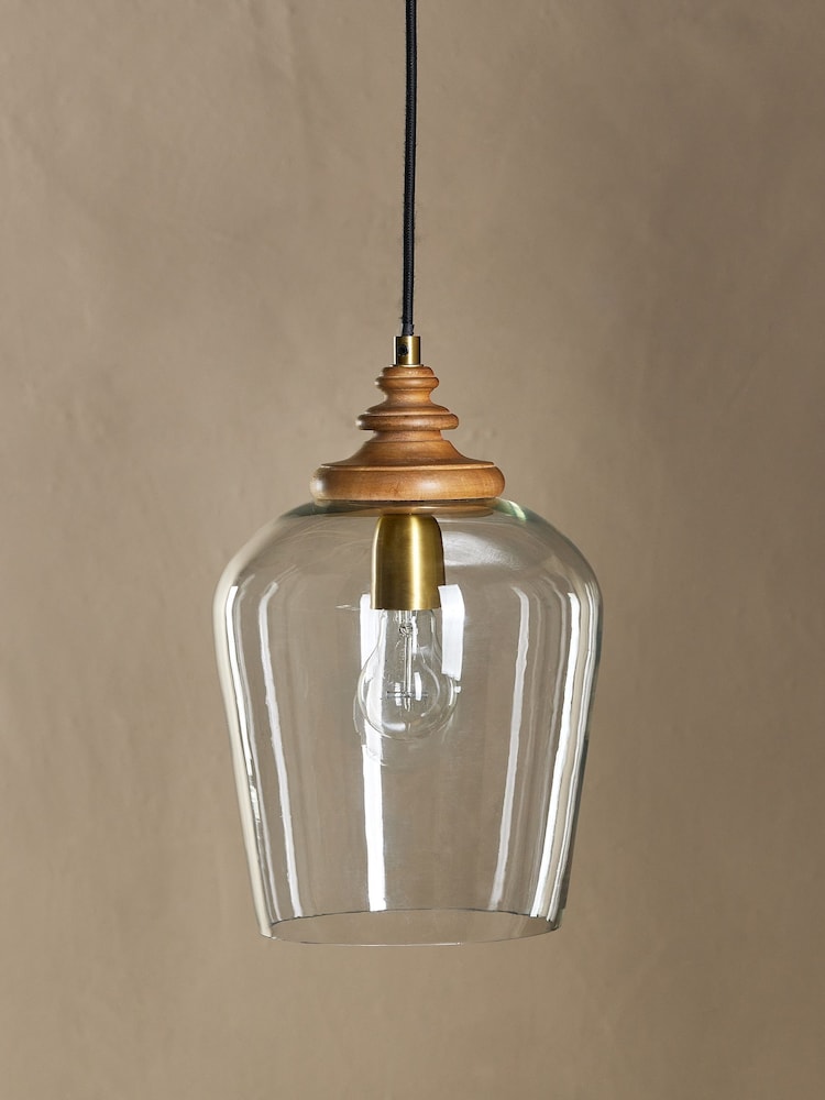 Nkuku Natural Varuna Mango Wood & Glass Pendant Lamp - Image 2 of 4