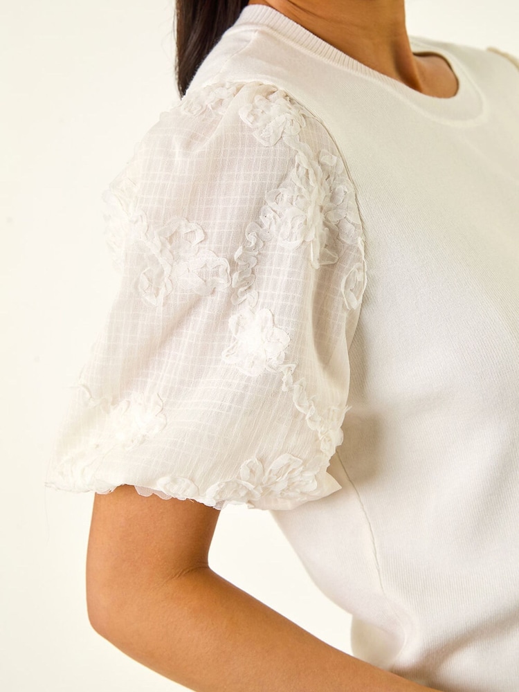 Roman Petite Floral Sleeve Knitted Top - Afbeelding 6 van 6