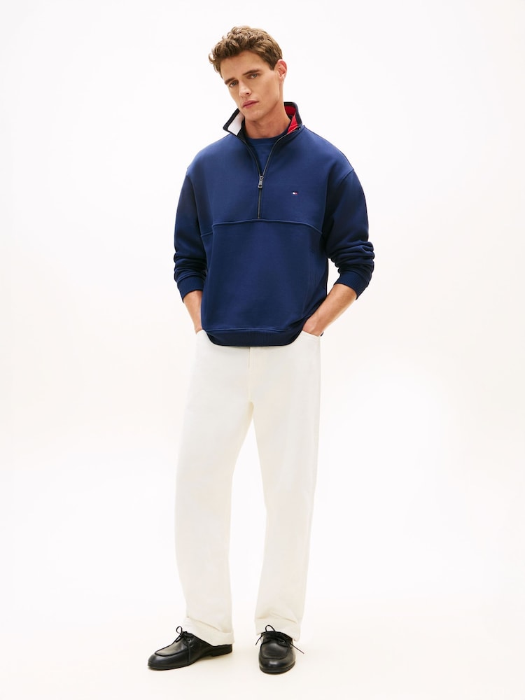 Tommy Hilfiger Frottee-Halbzip-Pullover mit farblich abgesetztem Kragen - Bild 2 von 5