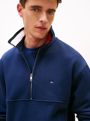 Tommy Hilfiger Frottee-Halbzip-Pullover mit farblich abgesetztem Kragen - Bild 4 von 5