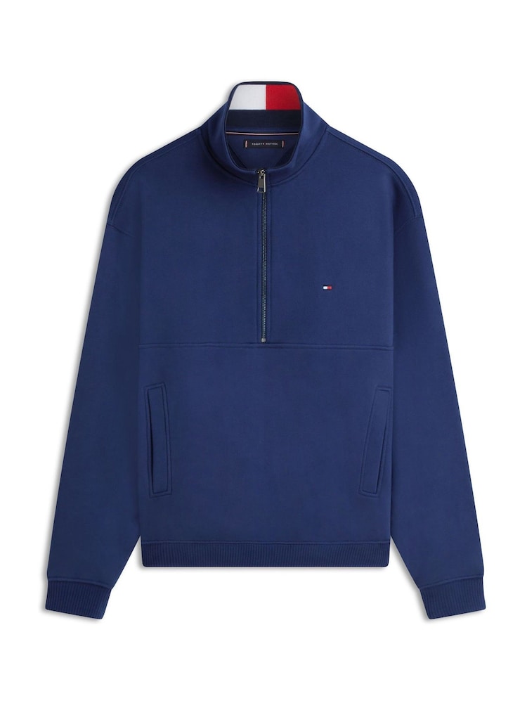 Tommy Hilfiger Frottee-Halbzip-Pullover mit farblich abgesetztem Kragen - Bild 5 von 5