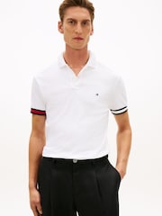 Tommy Hilfiger White Slim Fit Interlock Knit Tipped Polo Shirt - Image 1 of 5