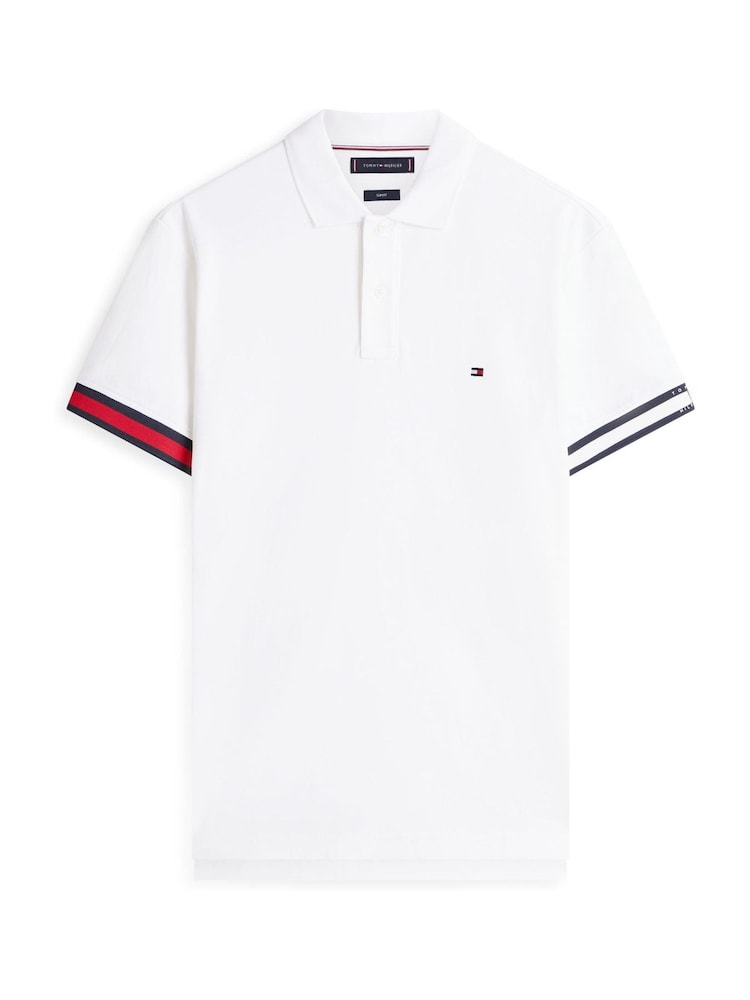 Tommy Hilfiger White Slim Fit Interlock Knit Tipped Polo Shirt - Image 5 of 5