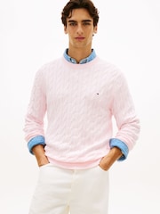 Tommy Hilfiger Pink Flag Embroidery Cable Knit Jumper - Image 1 of 5
