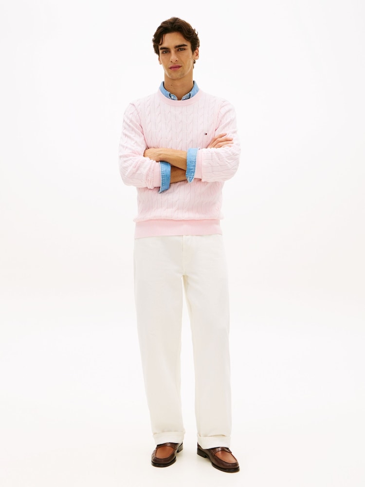 Tommy Hilfiger Pink Flag Embroidery Cable Knit Jumper - Image 2 of 5