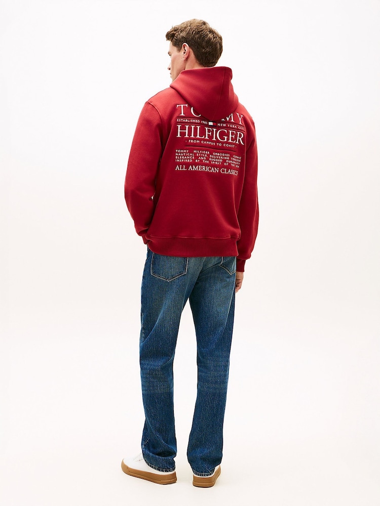 Tommy Hilfiger Red Heritage Logo Embroidery Drawstring Hoodie - Image 2 of 5