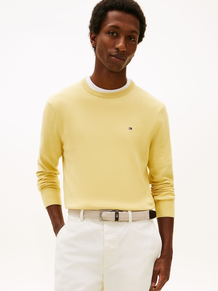 Tommy Hilfiger Yellow Flag Embroidery Crew Neck Jumper - Image 1 of 5