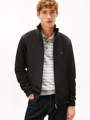 Tommy Hilfiger Black Intechno Knit Flag Embroidery Zip Through Jumper - Image 1 of 5