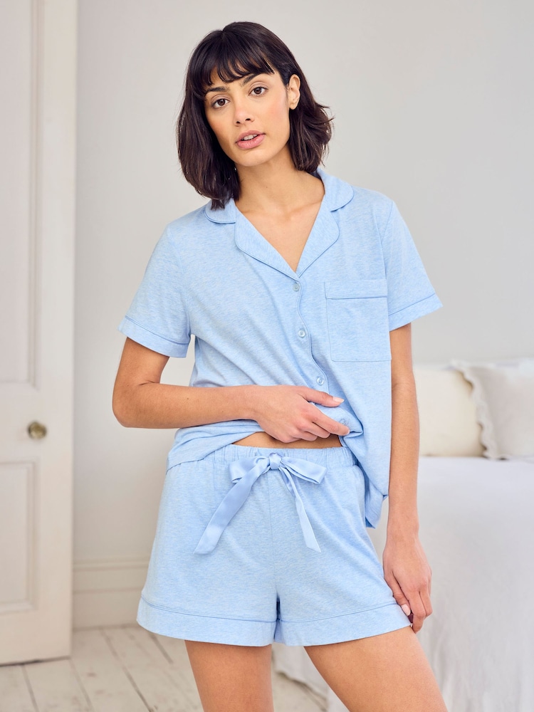 Chelsea Peers Blue Scallop Edge Short Pyjamas Set - Image 1 of 6