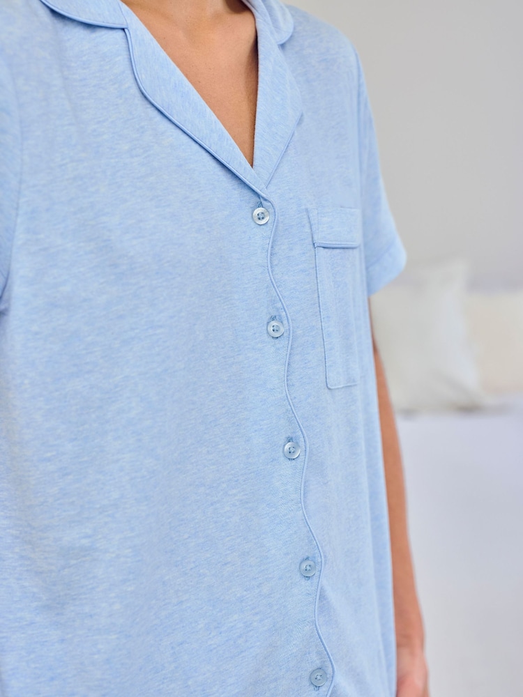 Chelsea Peers Blue Scallop Edge Short Pyjamas Set - Image 6 of 6